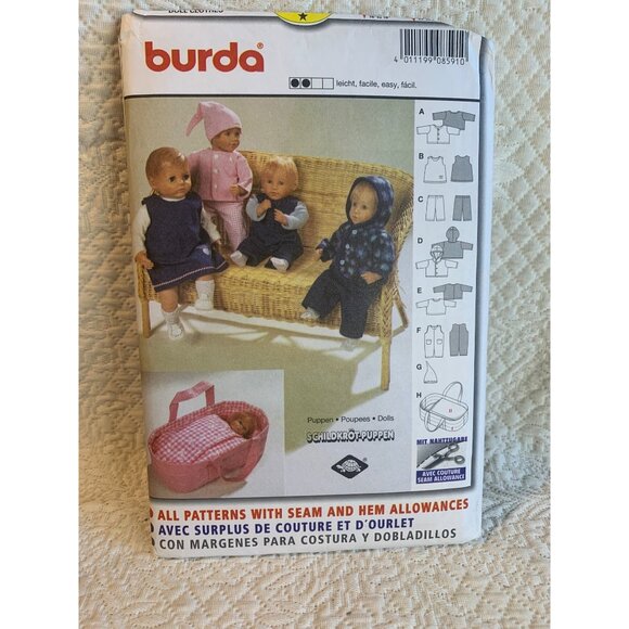 Burda Doll Clothes Sewing Pattern Size Doll 16 to 22 inch 8591 - uncut - Picture 1 of 9